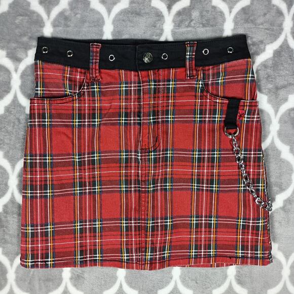 Royal Bones Dresses & Skirts - Royal Bones Skirt Womens Small Red Plaid Punk Chain Mini Grunge Gothic Plaid